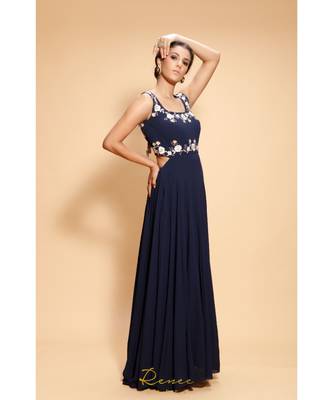 blue embroidered georgette long gown 3
