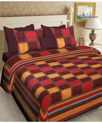 multicolour printed cotton double king size bed sheet with pillow cover 1