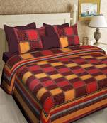 multicolour printed cotton double king size bed sheet with pillow cover