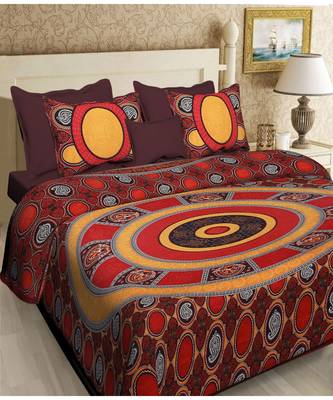 multicolour printed cotton double king size bed sheet with pillow cover 1