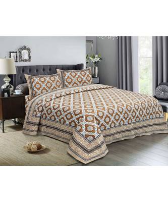 multicolour printed cotton jaipuri double king size bed sheet with pillow cover 1