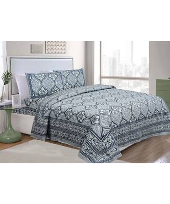 multicolour printed cotton jaipuri double king size bed sheet with pillow cover 1