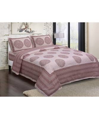 multicolour printed cotton jaipuri double king size bed sheet with pillow cover 1
