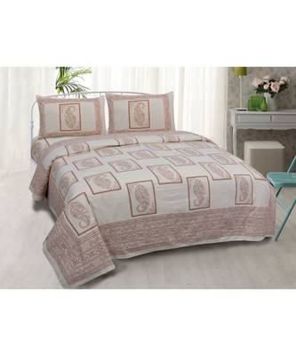multicolour printed cotton jaipuri double king size bed sheet with pillow cover 1
