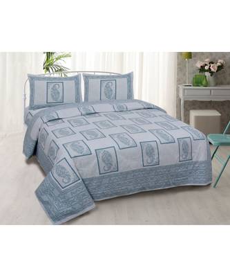 multicolour printed cotton jaipuri double king size bed sheet with pillow cover 1