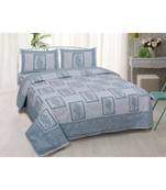 multicolour printed cotton jaipuri double king size bed sheet with pillow cover