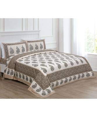 multicolour printed cotton jaipuri double king size bed sheet with pillow cover 1