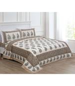 multicolour printed cotton jaipuri double king size bed sheet with pillow cover