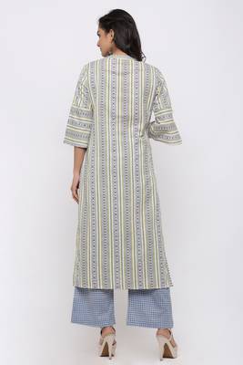 Women's Cotton Flex Geometric Printed Straight Blue Kurta Palazzo Set 4