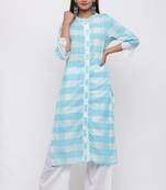 Women's Cotton Checkered Printed Straight Blue Kurta Palazzo Set