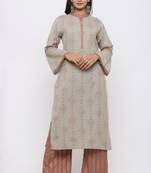 Women's Cotton Flex Gold Printed Straight Grey Kurta Palazzo Set