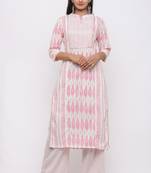 Women's Cotton Ikat Printed Straight Pink Kurta Palazzo Set