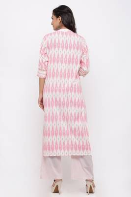 Women's Cotton Ikat Printed Straight Pink Kurta Palazzo Set 4