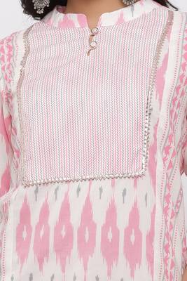 Women's Cotton Ikat Printed Straight Pink Kurta Palazzo Set 5