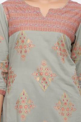 Women's Cotton Gold Printed Straight Grey Kurta Palazzo Set 5