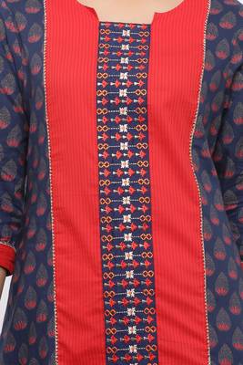 Women's Cotton Gold Printed Straight Navy Blue Kurta Palazzo Set 5