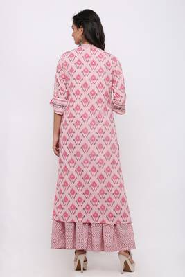 Women's Cotton Ikat Printed Straight Pink Kurta Sharara Set 4