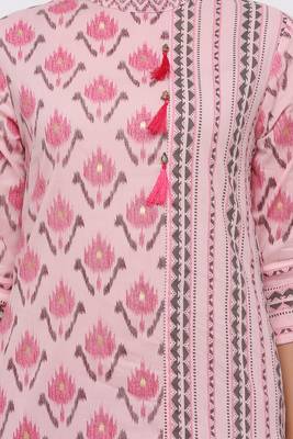 Women's Cotton Ikat Printed Straight Pink Kurta Sharara Set 5