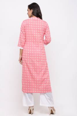 Women's White & Red Cotton Ikat Printed Straight Kurta with Palazzo Set 4