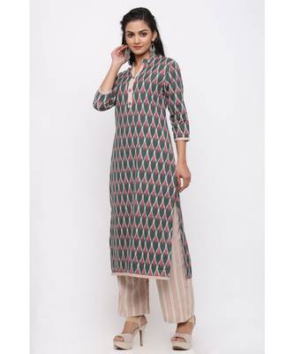 Women's Cotton Flex Straight Ikat Printed Kurta with Palazzo Set 2