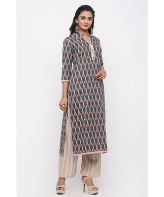 Women's Cotton Flex Straight Ikat Printed Kurta with Palazzo Set 3