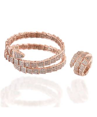 rose gold snake design cubic zirconia bracelet ring combo 1