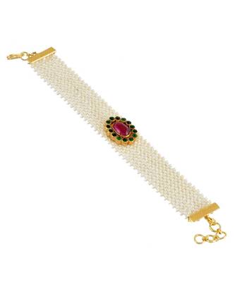 multicolor ahemdabadi  kundan cute bracelet with pearl belt 1