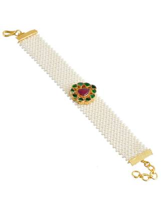 multicolor ahemdabadi  kundan cute bracelet with pearl belt 1