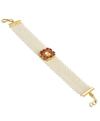 multicolor ahemdabadi  kundan cute bracelet with pearl belt 1