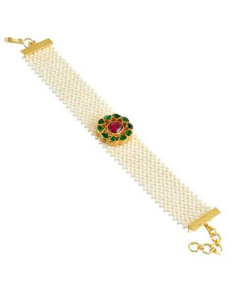 maroon ahemdabadi  kundan cute bracelet with pearl belt 1