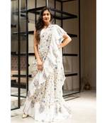 Off White block print cotton saree with blouse