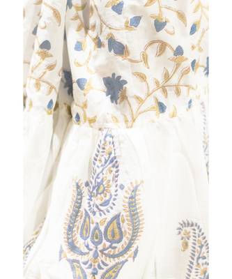 Off White block print cotton saree with blouse 4