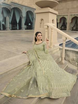 Light-green embroidered georgette salwar 3