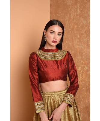 Red Dupion Embroidered Blouse 1