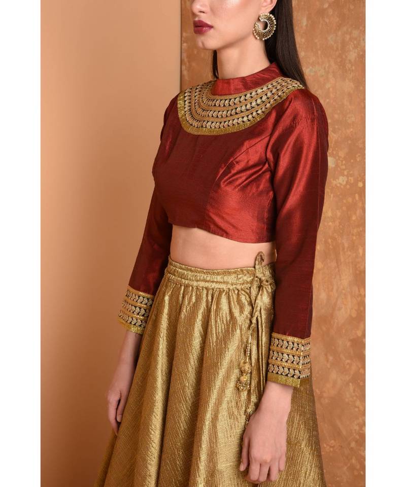 Red Dupion Embroidered Blouse