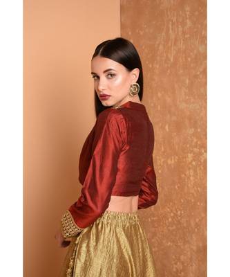 Red Dupion Embroidered Blouse 3