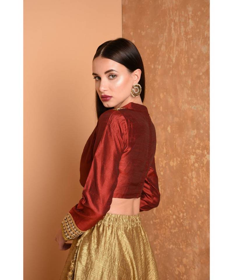 Red Dupion Embroidered Blouse