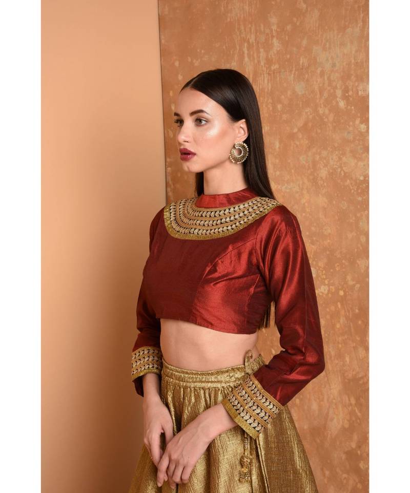 Red Dupion Embroidered Blouse