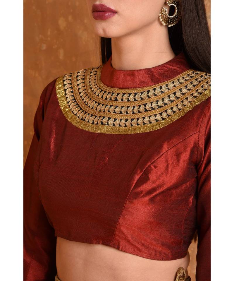 Red Dupion Embroidered Blouse
