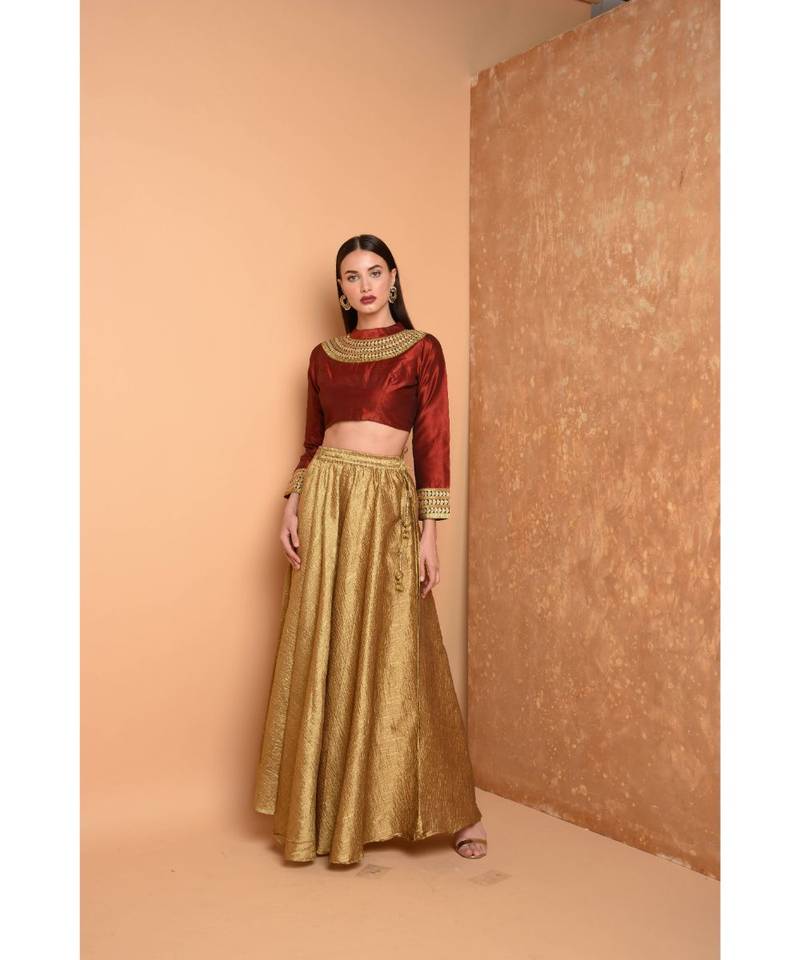 Red Dupion Embroidered Blouse