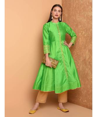 Set of Full Anarkali Silk Kurta with Brocade Pant. 1