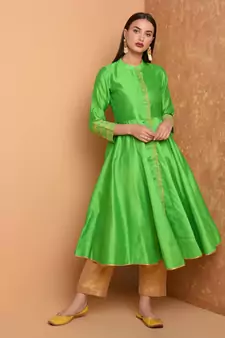 Set of Full Anarkali Silk Kurta with Brocade Pant.