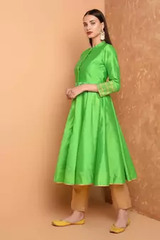 Set of Full Anarkali Silk Kurta with Brocade Pant.