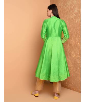 Set of Full Anarkali Silk Kurta with Brocade Pant. 4