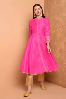 Set of Full Anarkali Silk Kurta with Brocade Pant.