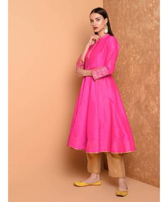 Set of Full Anarkali Silk Kurta with Brocade Pant. 3