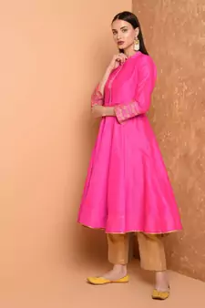 Set of Full Anarkali Silk Kurta with Brocade Pant.