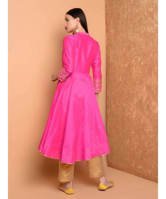 Set of Full Anarkali Silk Kurta with Brocade Pant. 4