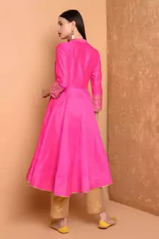 Set of Full Anarkali Silk Kurta with Brocade Pant.