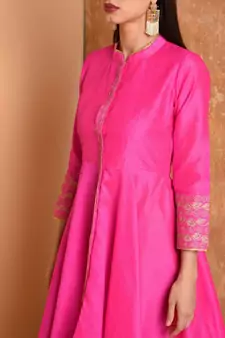 Set of Full Anarkali Silk Kurta with Brocade Pant.